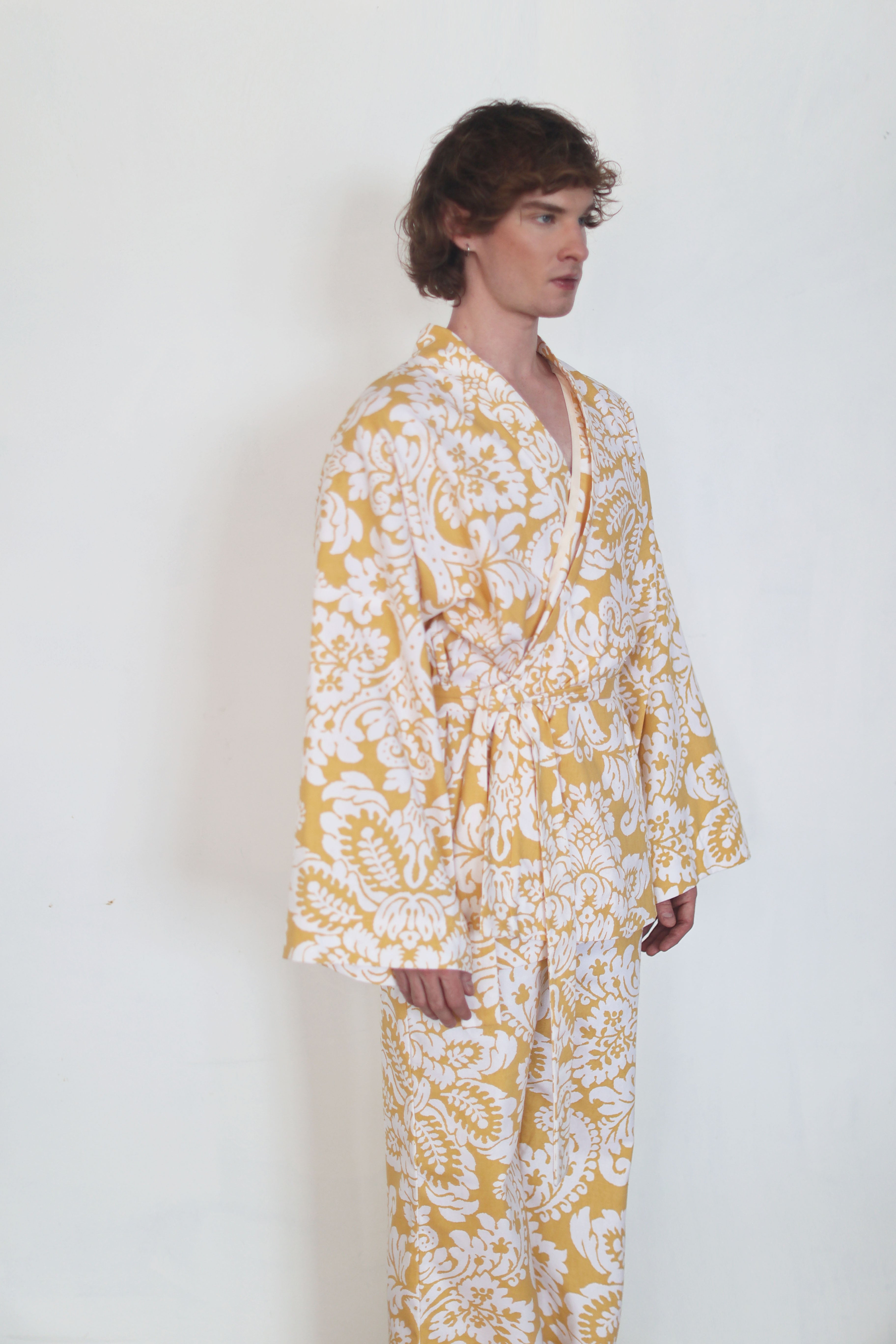 Linen kimono "Yellow flowers"